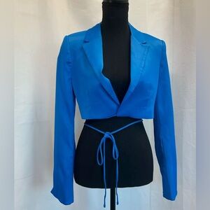 Zara - Cropped Satin Effect Blazer (Blue)
